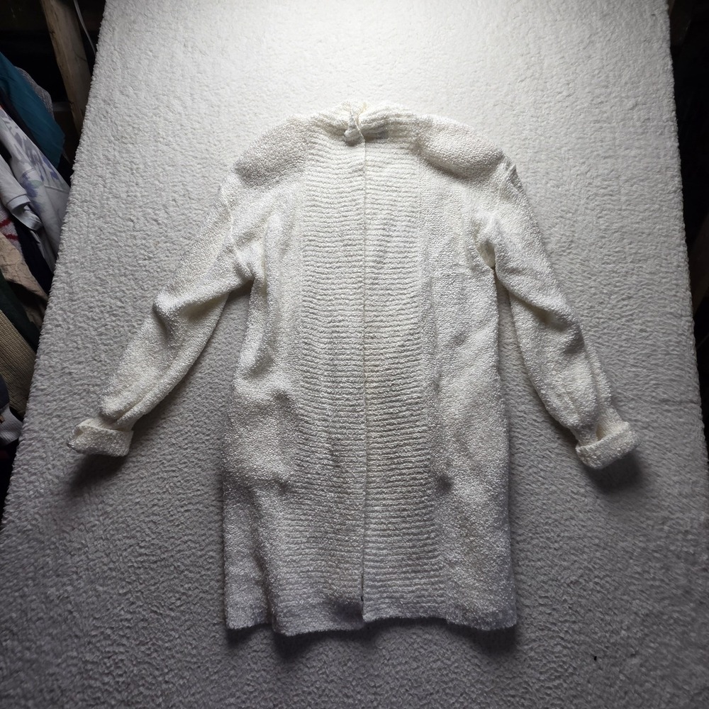 Cardigan Sweater Womens Medium White Open Front Pockets Long Sleeve Knit Cozy